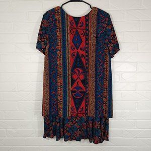 Vintage Carole Little Petite Abstract Tribal Print Stripe Tiered Mini Dress 10P